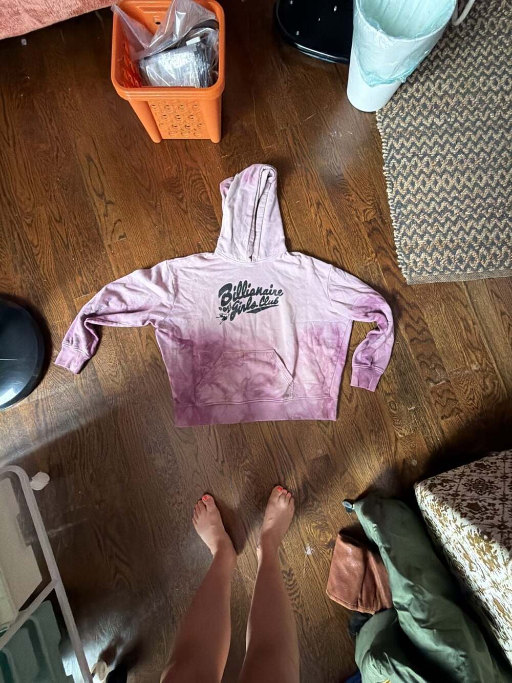 Billionaire Girls Club Pink Acid Wash Pullover Hoodie
